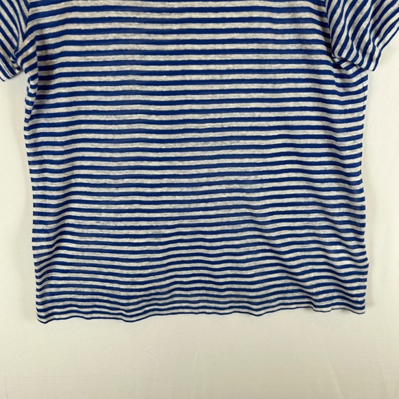 Enza Costa Womens Blue White Striped Linen Blend Short Sleeve Crew Neck Tee S - Picture 7 of 10